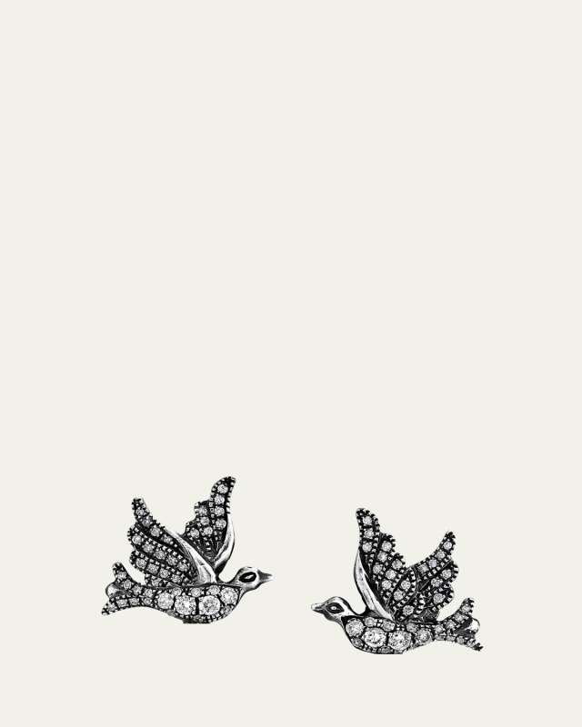 Oxidized Silver Love Bird Diamond Earrings